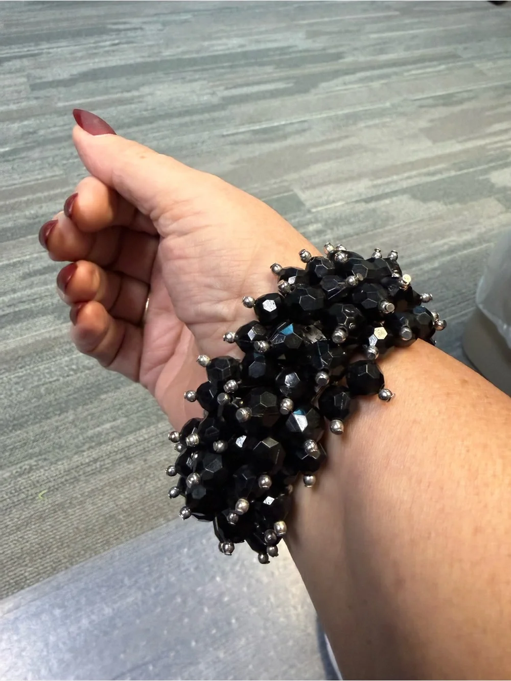 Black Crystal Beaded Cha-Cha Accordion Statement Bracelet